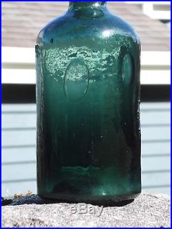 ANTIQUE BOTTLE 1860s GW MERCHANT CHEMIST LOCKPORT NY EMERALD GREEN GLASS