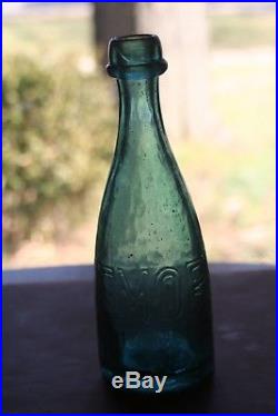 ANTIQUE C. Whittemore BLOB TOP IRON PONTIL SODA NEW YORK -1840S TEAL BLUE
