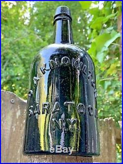 ANTIQUE D. A. KNOWLTON SARATOGA N. Y. DEEP GREEN 1860s QUART MINERAL WATER BOTTLE