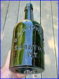 ANTIQUE D. A. KNOWLTON SARATOGA N. Y. DEEP GREEN 1860s QUART MINERAL WATER BOTTLE