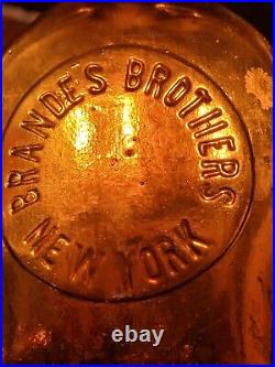 Amber Strapside Flask Brandes Brothers New York In Slug Plate Half Pint