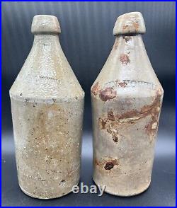 Antique 1864-1888 John Howell Buffalo NY Stoneware Beer Bottle RARE Lot of 2