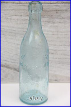 Antique 1878 Hennessy Nolan Albany Ny Aqua Embossed Glass Bottle New York Decor