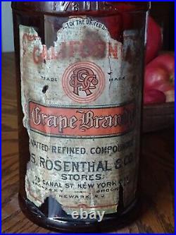 Antique 1890's amberS. ROSENTHAL &CO. 75 CANAL ST. N. Y. Withlabels, 1 7/8 Qts, 14.5