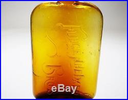 Antique 19th C. Flegenheimer Amber Embossed Flask NY NJ Liquor Bottle Scarce