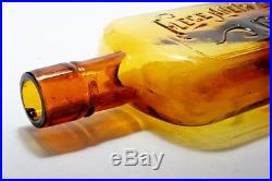 Antique 19th C. Flegenheimer Amber Embossed Flask NY NJ Liquor Bottle Scarce