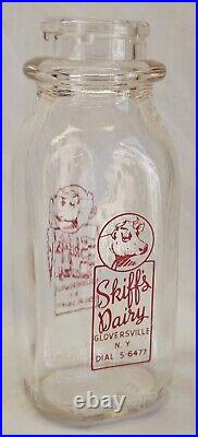Antique 6 Glass Milk Bottle Skiff's Dairy Farm Gloversville NY 5 Digit Phone #