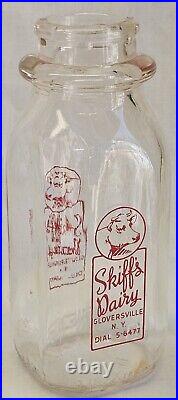 Antique 6 Glass Milk Bottle Skiff's Dairy Farm Gloversville NY 5 Digit Phone #