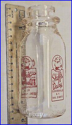 Antique 6 Glass Milk Bottle Skiff's Dairy Farm Gloversville NY 5 Digit Phone #