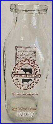 Antique 7 Glass Milk Creamry Bottle Ronnybrook Dairy Farm Ancramdale NY ½ Litre