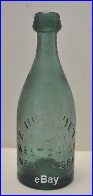 Antique A. Hubener 97 & 99 West 24th St New York Teal soda Bottle circa 1855