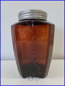 Antique Acker Merrall & Condit Ny Amber Glass Cafe De Luxe Canister