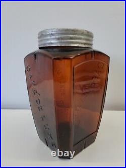 Antique Acker Merrall & Condit Ny Amber Glass Cafe De Luxe Canister