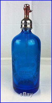 Antique Aetna Eddystone PA blue Seltzer bottle w Dog double marked Admiral co NY