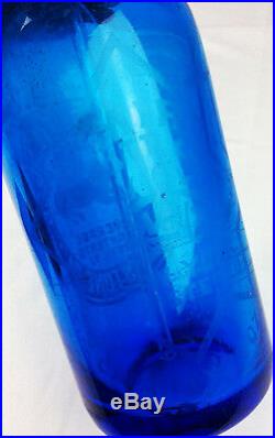 Antique Aetna Eddystone PA blue Seltzer bottle w Dog double marked Admiral co NY