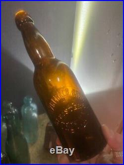 Antique Amber Lady Leg Blob Top Beer Fitzgerald Bros Troy, NY