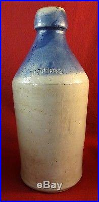 Antique Beer Bottle Stoneware E. Ferris Blue Glaze Top. N. Y