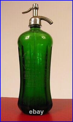 Antique Blachar Mineral Water Works Spring Seltzer Bottle Green Brooklyn Ny