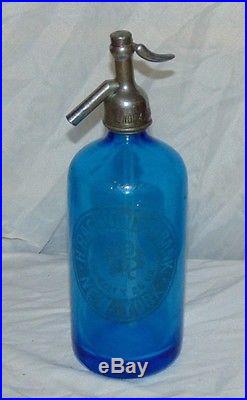 Antique Blue Acid Etched H Ragosin New York Bank Czech Seltzer Soda Bottle RARE