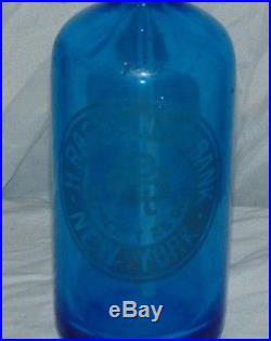 Antique Blue Acid Etched H Ragosin New York Bank Czech Seltzer Soda Bottle RARE