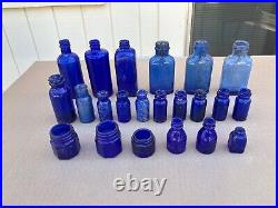 Antique Blue Bottles From Rikers Island NY Vintage Cobalt Blue