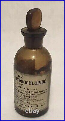 Antique Burroughs Welcome & Co Lollipop Top Medicine Bottle New York Rare Empty