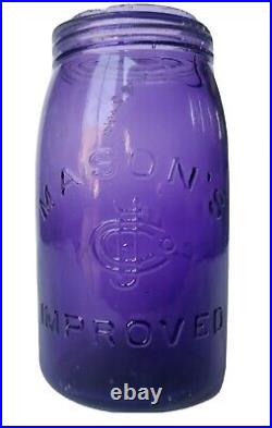 Antique CJFCo Mason's Improved Jar Clyde NY Amethyst Purple Quart Vintage RARE