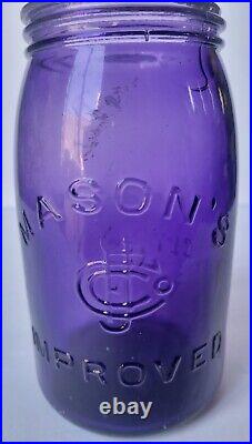 Antique CJFCo Mason's Improved Jar Clyde NY Amethyst Purple Quart Vintage RARE