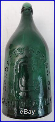 Antique Congress Springs Green Glass Water Bottle Saratoga, NY. NICE