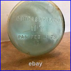 Antique Criessner & Co. NY No. 13 Aqua Jar 10 inches tall