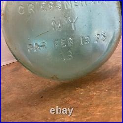 Antique Criessner & Co. NY No. 13 Aqua Jar 10 inches tall