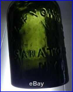 Antique D A Knowlton Saratoga NY Dark Olive Green Bottle Mineral Water 19th C LC