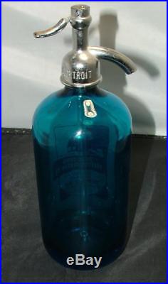 Antique DETROIT New York Seltzer Water Co. Blue Etched glass Bottle