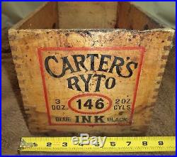 Antique Dovetailed CARTER's 146 RYTO Ink Bottle wood Crate Box PROP Boston, N. Y