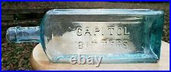 Antique Dr M M Fenner's Captiol Bitters Bottle Fredonia NY Early Crude Ice Blue