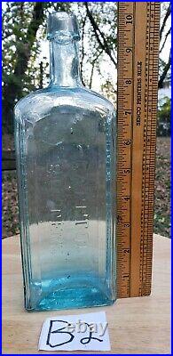 Antique Dr M M Fenner's Captiol Bitters Bottle Fredonia NY Early Crude Ice Blue