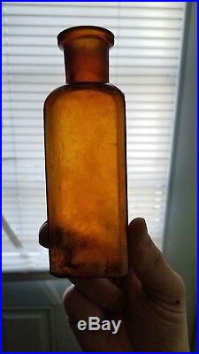 Antique Druggist Bottle J. E. Moore Albany New York Honey Amber 1880's