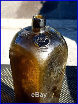 Antique Early Glass Sealed Ny New York Case Gin Early Hops Bittters Old Bottle