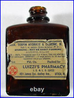 Antique Elix. Terpin Hydrate & Codeine Medicine Bottle EMPTY Luizzi's Pharm NY