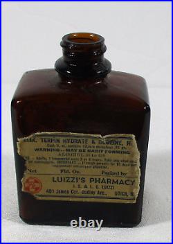 Antique Elix. Terpin Hydrate & Codeine Medicine Bottle EMPTY Luizzi's Pharm NY