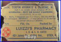 Antique Elix. Terpin Hydrate & Codeine Medicine Bottle EMPTY Luizzi's Pharm NY