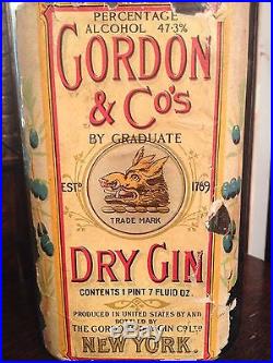 Antique Gordans Dry Gin Glass Bottle NEW YORK 1916-1918 RARE Orig Cork/Lid