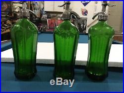 Antique Green Glass Seltzer Bottles New York Detroit Michigan With Case