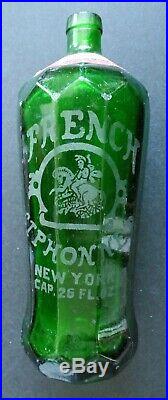 Antique Green Seltzer Bottle Beveled Glass French Siphonner New York Zarrow Bev