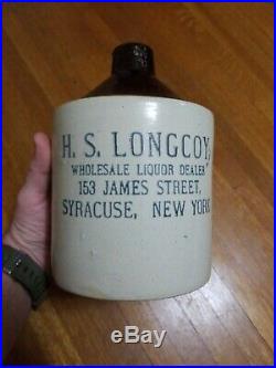 Antique H. S. Longcoy Stoneware Whiskey Jug Syracuse New York Ultra Rare