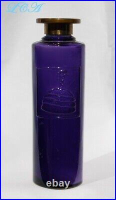 Antique HOUSE OF TRE-JUR purple sachet bottle withBRASS cap & pic/ HOOP SKIRT girl