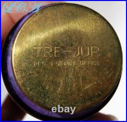 Antique HOUSE OF TRE-JUR purple sachet bottle withBRASS cap & pic/ HOOP SKIRT girl