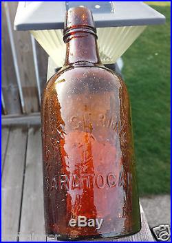 Antique Honey Amber Star Spring Co. Mineral Water Saratoga NY Pint Bottle