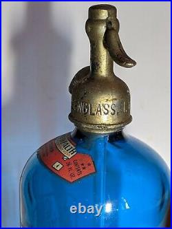 Antique L. Greenglass Mineral Water Co. Authentic Seltzer Bottle Bronx N. Y. Aqua