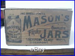 Antique Lockport, NY Glass Works Mason's Fruit Jar Wooden Crate Box 12 Pints
